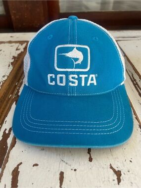 Costa Del Mar Fishing Hat Mens OSFM Trucker Snapback Marlin Logo Blue Mesh Back